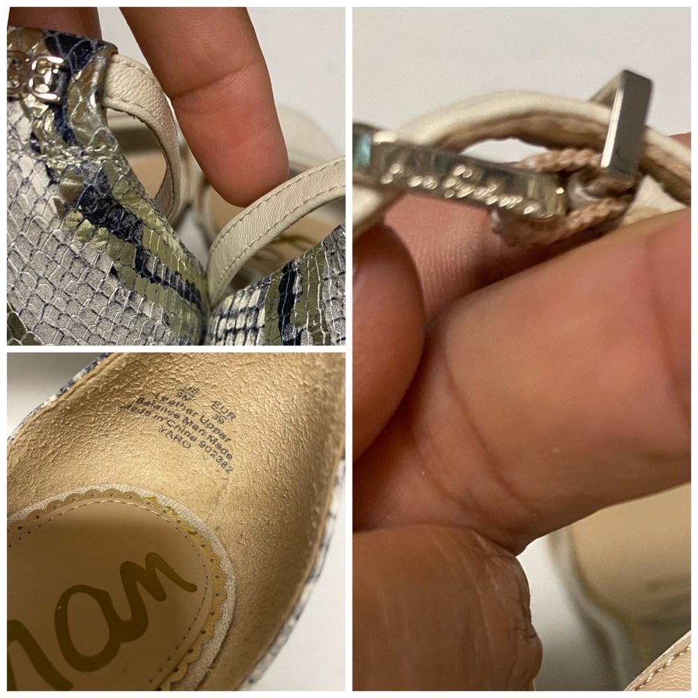 Sam Edelman YARO Cream and Gray Strappy Heels - Picture 14 of 16